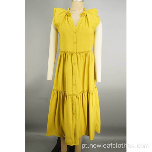 Saias graciosas personalizadas Button Yellow One Piece Dress